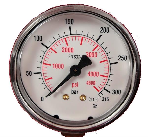 Manometer 0-315 bar geijkt voor CNG-keuring