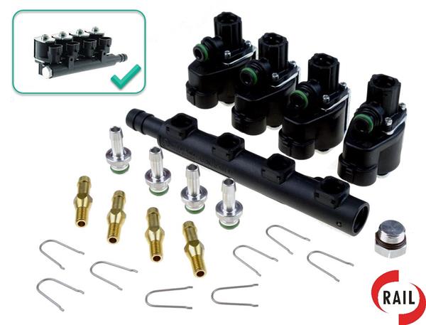 Injector Rail IG5 / 4 cil. / - 67R-01 4303 / 3 Ohm, inlet: 12 mm, outlet: 3,8 mm