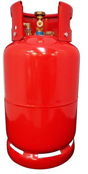 Rode LPG gasfles 27L+knie voor vulslang