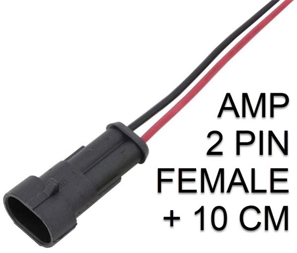 AMP stekker 2 pins vrouwelijk + 10 cm kabel