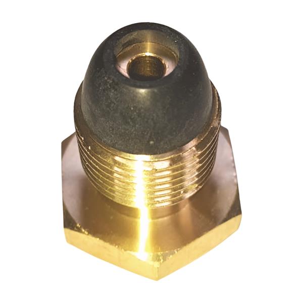 Vooraanzicht van messing LPG-adapter met POL G10 buitendraad en soft nose.